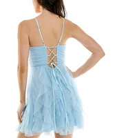 pear culture Juniors' Surplice-Neck Ruffle-Skirt Dress