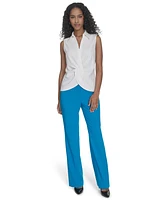 Calvin Klein Petite Collared Twist-Front Sleeveless Shirt