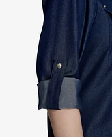 Halston Women's Collared Roll-Tab-Sleeve Button-Front Shirt