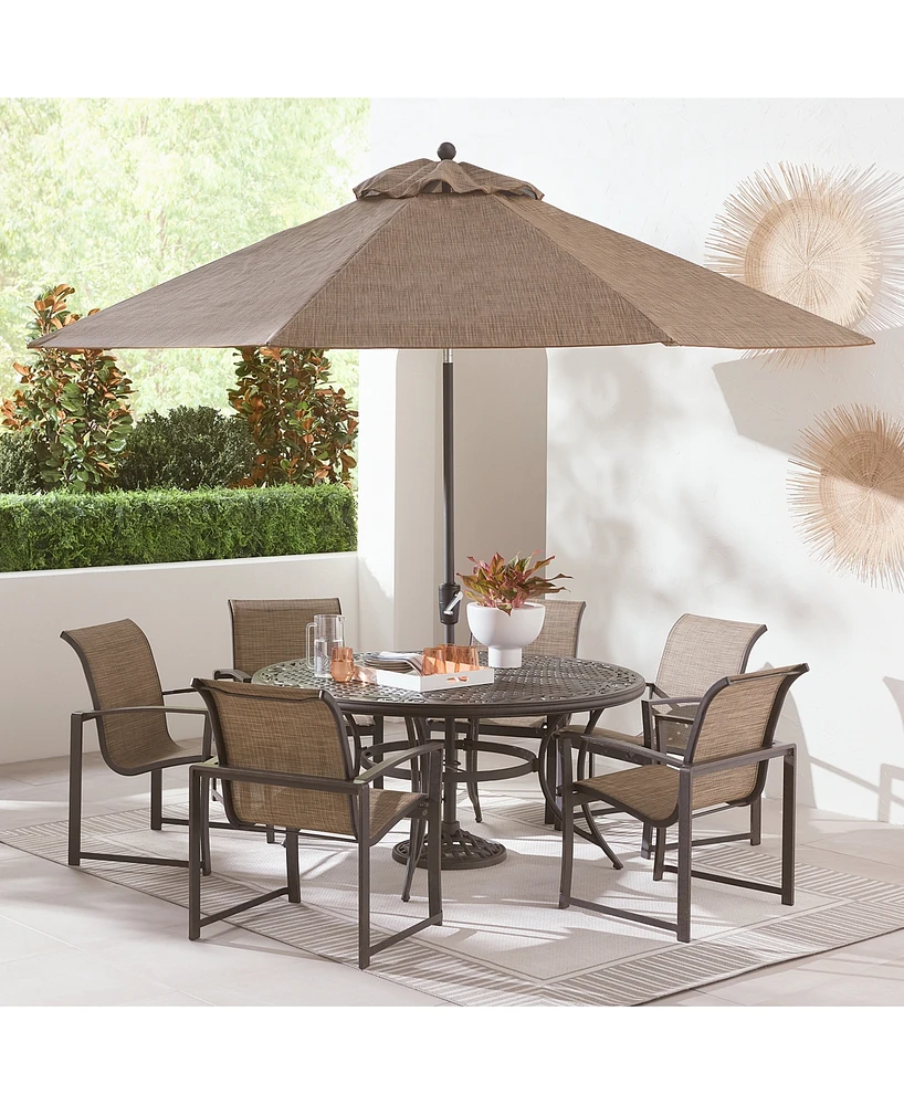 Wythburn Outdoor Dining 7pc Set (60" Round Table & 6 Sleek Sling Chairs)