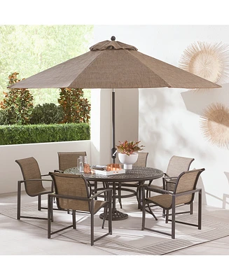 Wythburn Outdoor Dining 7pc Set (60" Round Table & 6 Sleek Sling Chairs)