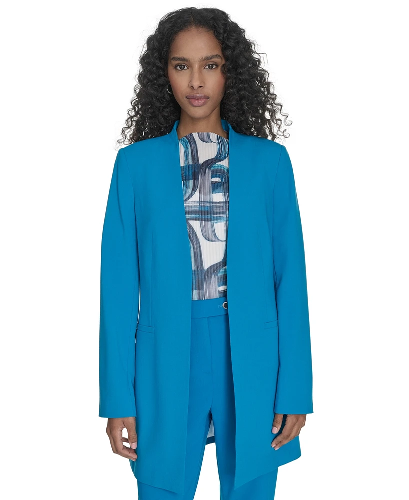 Calvin Klein Petite Collarless V-Neck Long Blazer