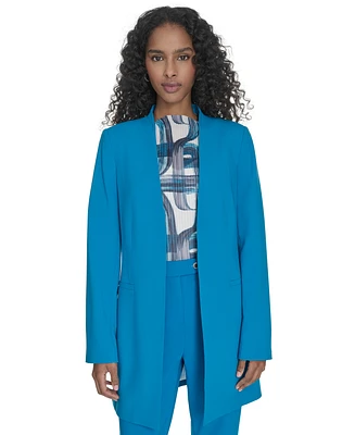 Calvin Klein Petite Collarless V-Neck Long Blazer