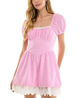 Juniors' Square-Neck Cotton Gingham Dress