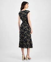 Kasper Women's Printed Leaf-Print Cotton Midi Dress