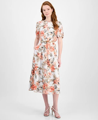 Kasper Tropical Floral Cotton Short-Sleeve Dress, Regular & Petite Sizes