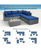 Gymax 6 Piece Outdoor Rattan Sectional Sofa Set Patio Conversation Furniture Set w/ Cushions