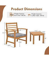 Gymax 3 Piece Outdoor Furniture Set Acacia Wood Conversation Set w/ Cushions
