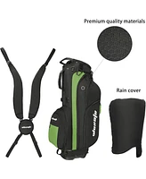Wosofe Golf Stand Bag for Men 14 Way Divider Lightweight 7Pockets Ice Insulation Black Red Gray and Green Waterproof Denim Fabric Cooler Pouch and Rai