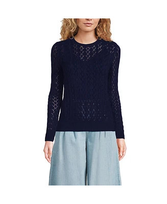 Lands' End Women's Cotton Viscose Button Shoulder Modern Crew Sweater