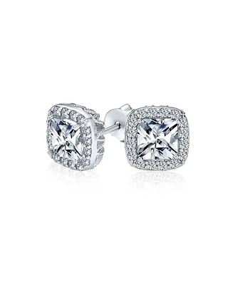 Bling Jewelry Asscher Cut Cz Stud Earrings with Halo Pave in Silver Brass
