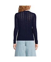 Lands' End Women's Cotton Viscose Button Shoulder Modern Crew Sweater
