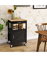 Rolling Kitchen Island Cart with Drawer and Side Hooks