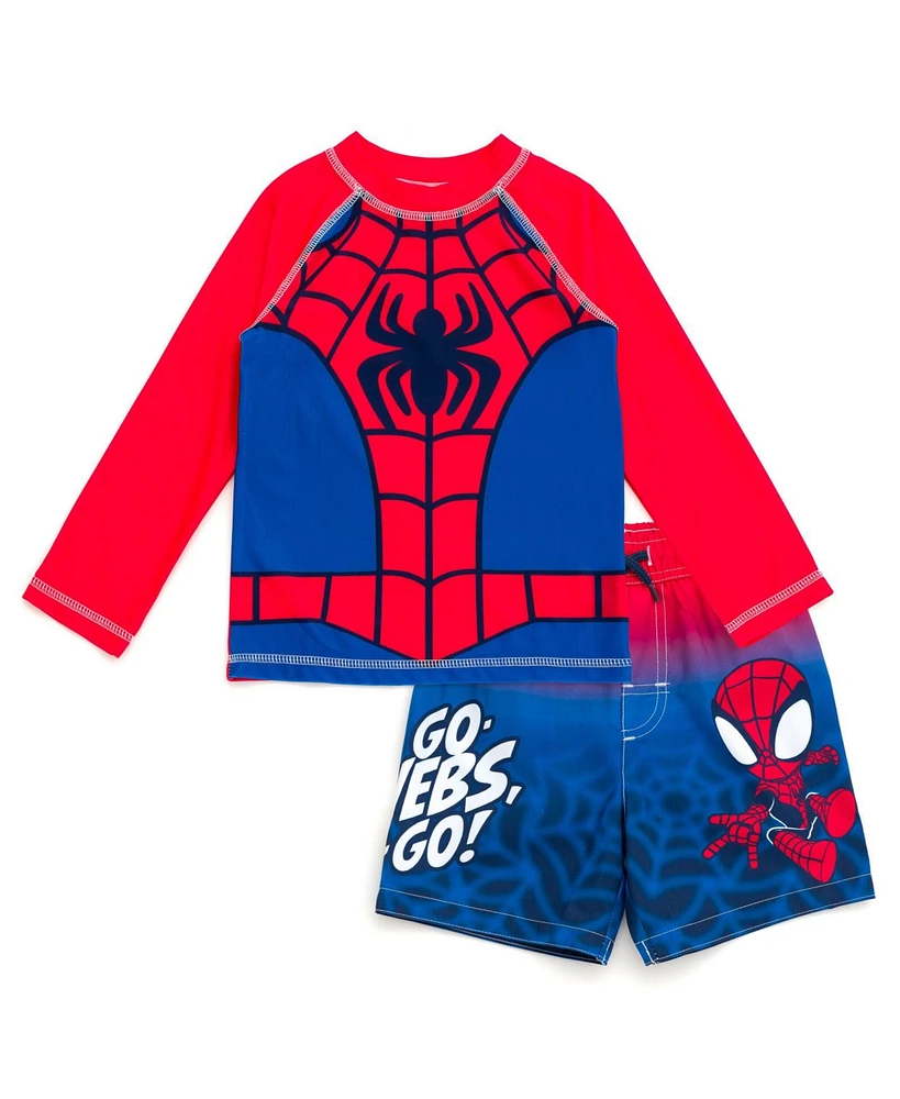 Spidey and His Amazing Friends Toddler Boys Marvel Avengers Spider-Man Rash Guard Swim Trunks