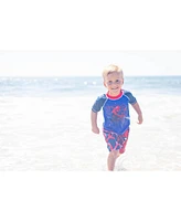 Spider-Man Boys Marvel Pullover Rash Guard and Swim Trunks to