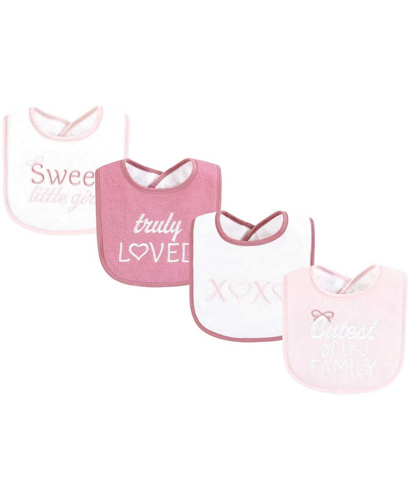 Hudson Baby Infant Girl Cotton Terry Drooler Bibs with Fiber Filling, Cutest Family, One Size