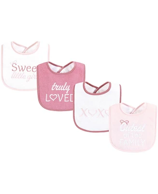 Hudson Baby Infant Girl Cotton Terry Drooler Bibs with Fiber Filling, Cutest Family, One Size
