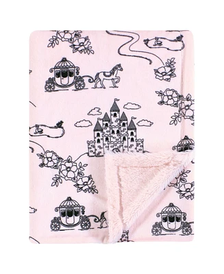 Hudson Baby Infant Girl Plush Blanket with Furry Binding and Back, Fairytale Princess, One Size