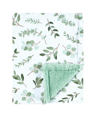Hudson Baby Plush Blanket with Furry Binding and Back, Eucalyptus, One Size