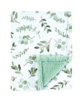 Hudson Baby Plush Blanket with Furry Binding and Back, Eucalyptus, One Size
