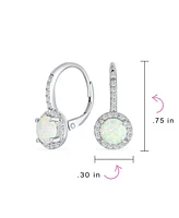 Bling Jewelry Cubic Zirconia Halo Cz Square Round Solitaire Circle White Orange Fire Created Opal Drop Earrings Rose Gold Plated .925 Sterling Silver