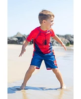 Spider-Man Boys Marvel Upf 50+ Cosplay Rash Guard and Swim Trunks Outfit Set