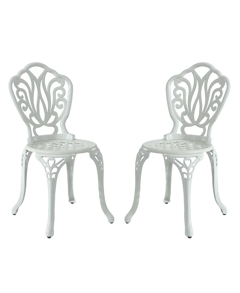 Patio Dining Chair Set of 2, Cast Aluminium Outdoor Chairs Outdoor Bistro Chairs, White