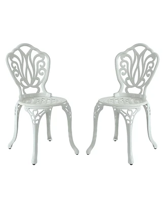 Patio Dining Chair Set of 2, Cast Aluminium Outdoor Chairs Outdoor Bistro Chairs, White