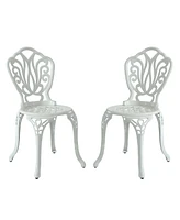 Patio Dining Chair Set of 2, Cast Aluminium Outdoor Chairs Outdoor Bistro Chairs, White