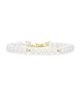 Bling Jewelry Traditional 5MM White Freshwater Pearl Strand Bracelet with Gold Beads 7"