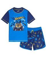 Hot Wheels Boys Upf 50+ Pullover Rash Guard and Swim Trunks Outfit Set to