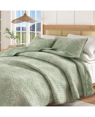 Linery Co. Cotton Stitched Reversible Floral 3 Piece Quilt Sham Set