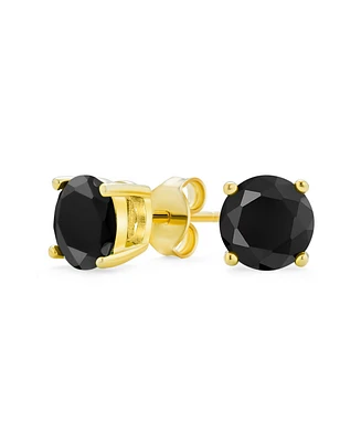 Bling Jewelry 2CT Black Round Stud Earrings Cubic Zirconia Solitaire Cz Gold Plated .925 Sterling Silver 8MM