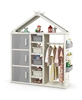 Kids Costume Storage Closet with Storage Bins and Shelves and Side Baskets for Kids Room