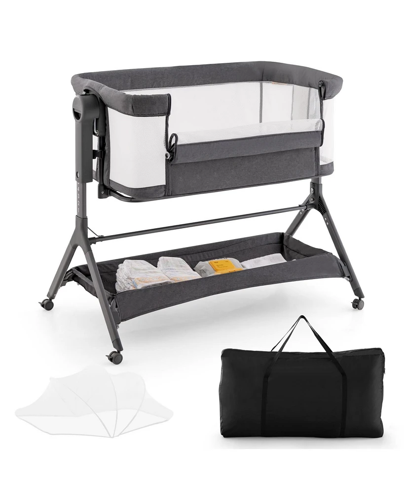 Gouun Kids Height Adjustable Bedside Sleeper with Storage Bag and Soft Mattress