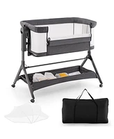 Gouun Kids Height Adjustable Bedside Sleeper with Storage Bag and Soft Mattress