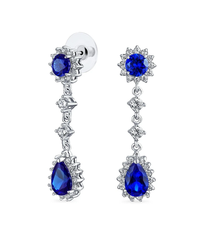 Bling Jewelry Statement Pave Crown Halo Cubic Zirconia Cz Long Dangling Oval Teardrop Chandelier Earrings