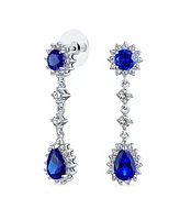 Bling Jewelry Statement Pave Crown Halo Cubic Zirconia Cz Long Dangling Oval Teardrop Chandelier Earrings