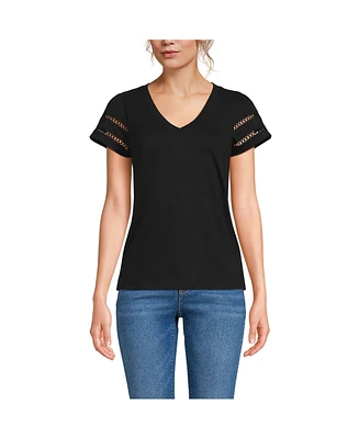 Lands' End Women's Slub Flutter Sleeve Vneck Tee