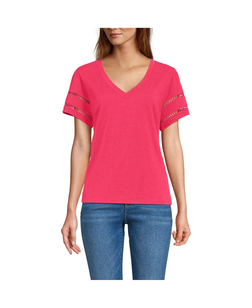 Lands' End Women's Slub Flutter Sleeve Vneck Tee