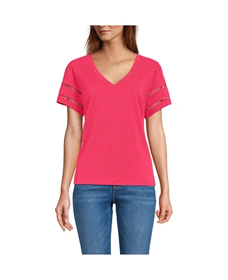 Lands' End Women's Slub Flutter Sleeve Vneck Tee