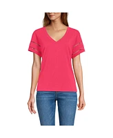 Lands' End Women's Slub Flutter Sleeve Vneck Tee