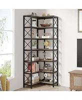 Tribesigns 7 Shelf Corner Bookcase, Industrial Large Corner Bookshelf