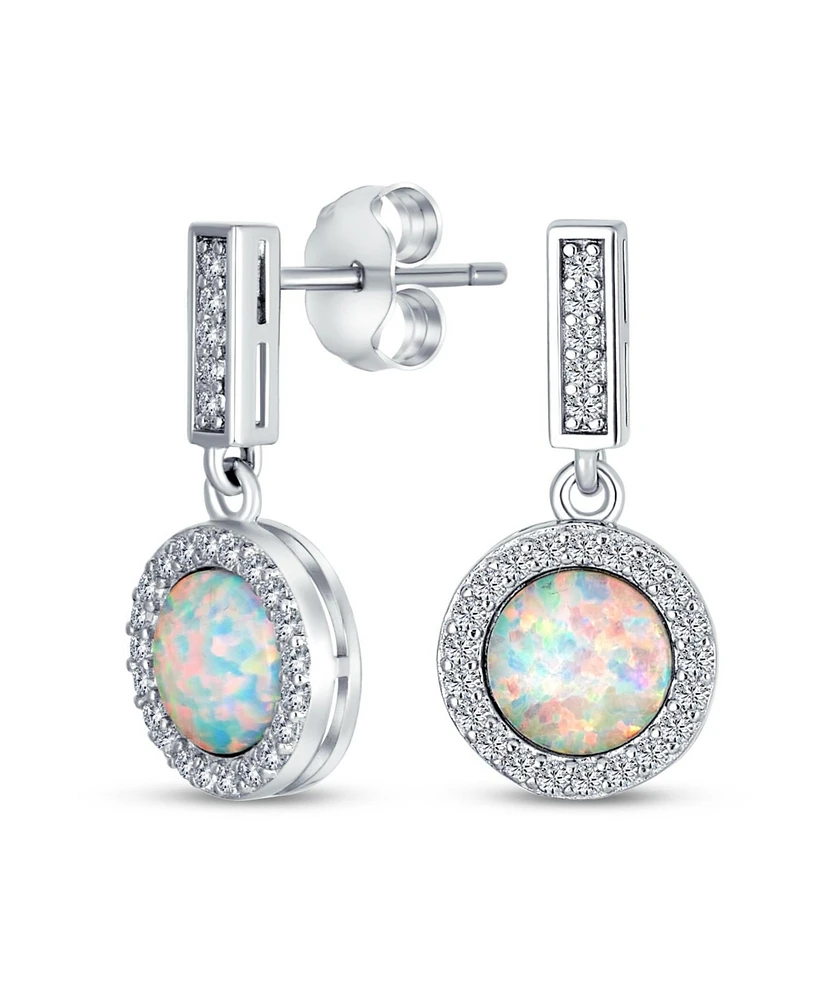 Bling Jewelry Cubic Zirconia Halo Cz Round Solitaire Created Opal Drop Earrings .925 Sterling Silver
