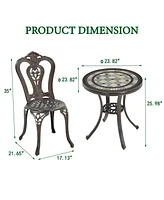 Patio Bistro Set of 3 Outdoor Dining Table with 2 Chairs and Chair Furniture for Garden Park Backyard, Bron