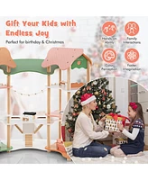 Large 3-Tier Wooden Dollhouse with 32-Piece Furniture Set