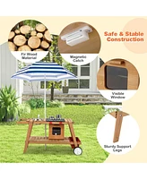 Wooden Pull Cart with Adjustable Sunshade Umbrella