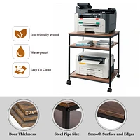 Sugift Large Printer Stand, 23.6" W x 18.9" D x 31.5" H Large Printer Table with Adjustable Storage Shelf, 3 Tier Rolling Printer Cart