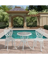 3-Piece Cast Aluminium Patio Bistro Set Outdoor Dining Table and Chairs Patio Bistro Table Patio Bistro Chairs, White