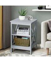 3-Tier Nightstand End Table with X Design Storage